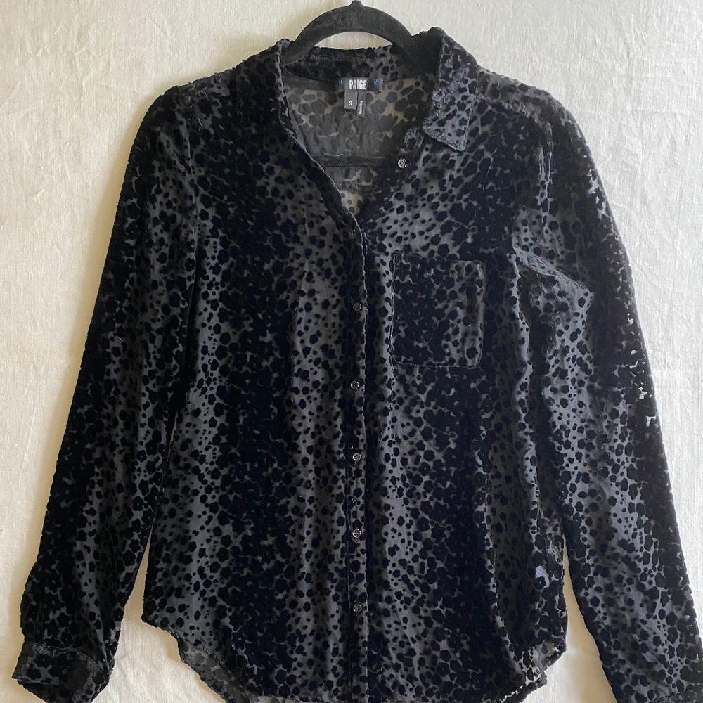 PAIGE Black Long Sleeve Button Up Sheer Floral Pattern Size Small